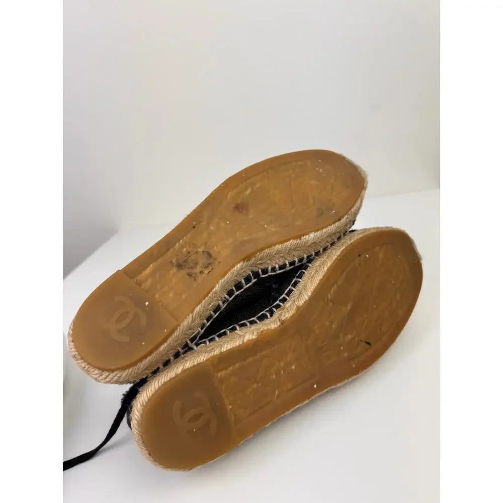 CHANEL Womens Black Canvas High Top Lace Up Espadrille Sneakers Sz EU 37 US 6.5 - Picture 11 of 13